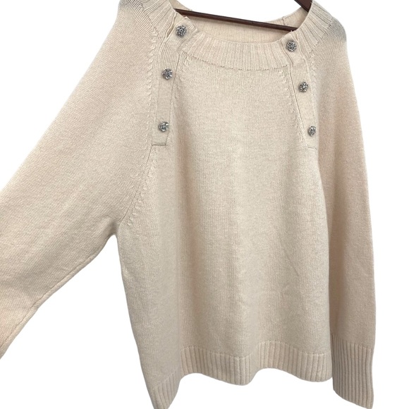 J.Crew Cream Knit Jeweled Button Front Pullover Sweater Wool Blend Cozy Casual - Picture 7 of 11